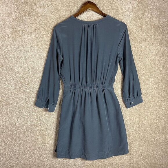 Madewell Kali Dress Womens Size 0 Dark Gray Silk Surplice Faux Wrap Long Sleeve - Picture 8 of 8